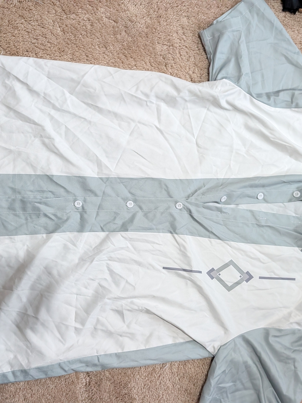 Light Gray and White Button-Up Shirt with Geometric Accent